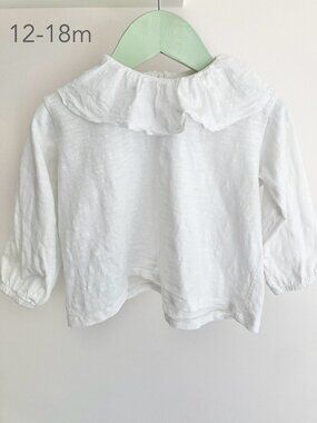 🪴5/$30 Zara 12-18 Months Toddler Baby White Collar Blouse Coquette Girl Cottage